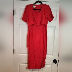 Jennifer James vintage elegant red short sleeve midi dress with tied back 10